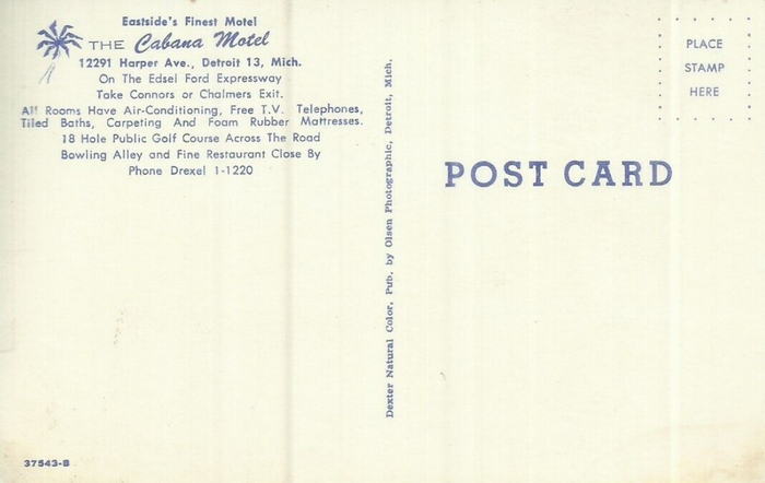 Cabana Motel - Old Postcard